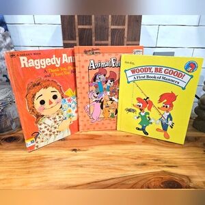 Vintage Raggedy Ann, Woody Woodpecker & Hanna Barbera Animal Follies Hardbacks